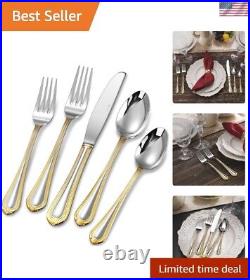 Pearl Edge 65-Piece 18/10 Stainless Steel Flatware Set with Gold Accents Pearl Edge 65-Piece 18/10 Stainless Steel Flatware Set with Gold Accents