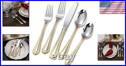 Pearl Edge 65-Piece 18/10 Stainless Steel Flatware Set with Gold Accents Pearl Edge 65-Piece 18/10 Stainless Steel Flatware Set with Gold Accents