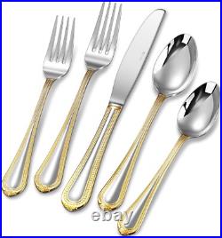 Pearl Edge 65-Piece 18/10 Stainless Steel Flatware Set with Gold Accents Pearl Edge 65-Piece 18/10 Stainless Steel Flatware Set with Gold Accents