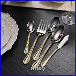 Pearl Edge 65-Piece 18/10 Stainless Steel Flatware Set with Gold Accents Pearl Edge 65-Piece 18/10 Stainless Steel Flatware Set with Gold Accents