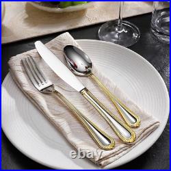 Pearl Edge 65-Piece 18/10 Stainless Steel Flatware Set with Gold Accents Pearl Edge 65-Piece 18/10 Stainless Steel Flatware Set with Gold Accents