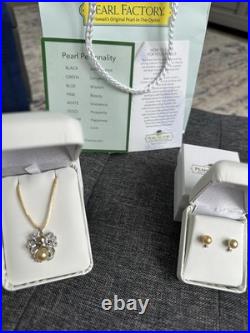 Pearl Factory South Sea Golden Pearl Necklace Set & Golden Akoya Pearl Earrings