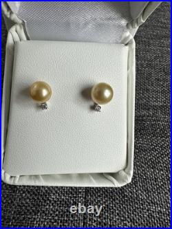 Pearl Factory South Sea Golden Pearl Necklace Set & Golden Akoya Pearl Earrings
