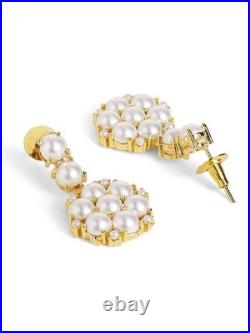 Pearl Floral Pendant 18K Yellow Gold Over Necklace & Drop Earrings Jewellery Set