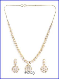 Pearl Floral Pendant 18K Yellow Gold Over Necklace & Drop Earrings Jewellery Set