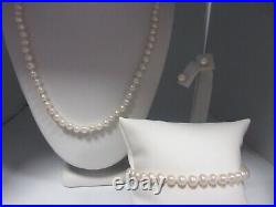 Pearl Jewelry Set Gold 3 Piece 14k Necklace Bracelet Pierced Earring June S038