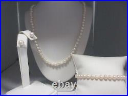 Pearl Jewelry Set Gold 3 Piece 14k Necklace Bracelet Pierced Earring June S038
