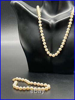 Pearl Necklace & Bracelet Set with 14k Gold Clasp