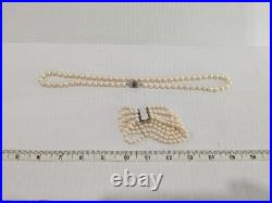 Pearl Necklace and Bracelet Bangle 4 Strand in 585 White Gold with Ruby Gem Set