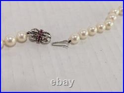 Pearl Necklace and Bracelet Bangle 4 Strand in 585 White Gold with Ruby Gem Set