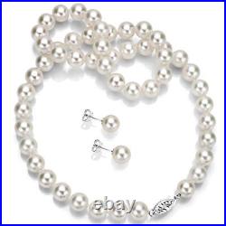 Pearl Necklace and Earrings Set 14K White Gold 7.5-8mm White Akoya 18'