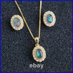 Pearl Opal Jewelry Set 18k Gold Vermeil Vintage Gift Necklace Earrings Her