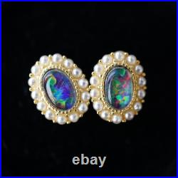 Pearl Opal Jewelry Set 18k Gold Vermeil Vintage Gift Necklace Earrings Her