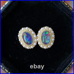 Pearl Opal Jewelry Set 18k Gold Vermeil Vintage Gift Necklace Earrings Her