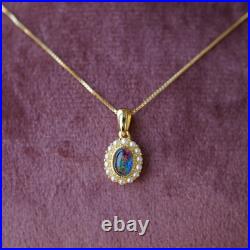 Pearl Opal Jewelry Set 18k Gold Vermeil Vintage Gift Necklace Earrings Her