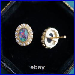 Pearl Opal Jewelry Set 18k Gold Vermeil Vintage Gift Necklace Earrings Her