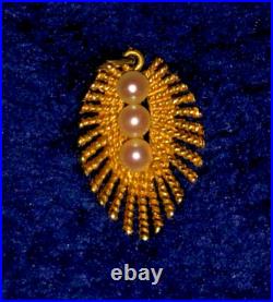Pearl Pendant 14K Yellow Gold 2.29g 3 Vertically Set 3.18mm Pearls