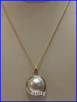 Pearl Pendant. Genuine Mabe Pearl 20mm. Set in 14K Yellow Gold