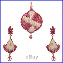 Pearl & Ruby Stone Studded Pendant Set With Yellow Gold Rhodium
