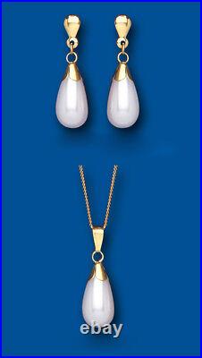 Pearl Set Yellow Gold Classic Pendant and Earrings Drop Hallmarked British Made