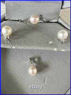 Pearl Stud Diamond Earrings with ring and Pendant Set