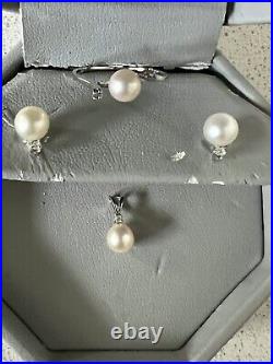 Pearl Stud Diamond Earrings with ring and Pendant Set