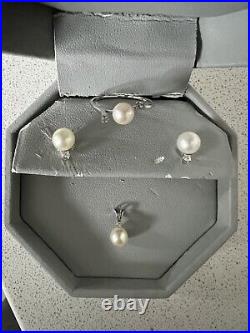 Pearl Stud Diamond Earrings with ring and Pendant Set