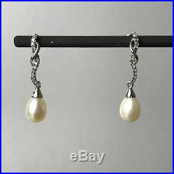 Pearl and Diamond 10K White Gold Necklace and Earring Set