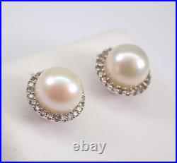 Pearl and Moissanite Halo Stud Earrings 14K White Gold Plated Jacket Set Studs