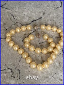 Pearlfection Gold Vermeil 16mm Pale Yellow Pearl & CZ Necklace & Bracelet Set