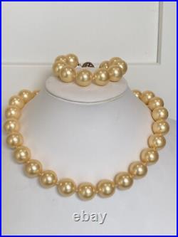 Pearlfection Gold Vermeil 16mm Pale Yellow Pearl & CZ Necklace & Bracelet Set