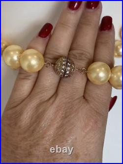 Pearlfection Gold Vermeil 16mm Pale Yellow Pearl & CZ Necklace & Bracelet Set