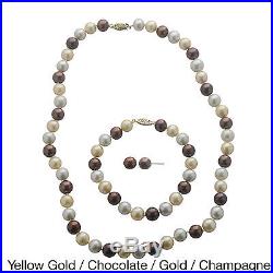 Pearls For You 14k Gold Dyed Multi-colored Freshwater Pearl 3-piece Jewelry Set