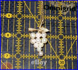 Pearls Grape Cluster Pendant Necklace & Pierced Earrings set in 14K Yellow Gold