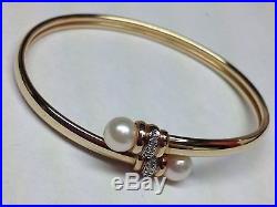 Pearls Set In 14k Yellow Gold Bangle Style Bracelet Size Small
