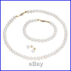 Pearlyta 14k Gold White Freshwater Pearl Jewelry Set (7-8 mm)