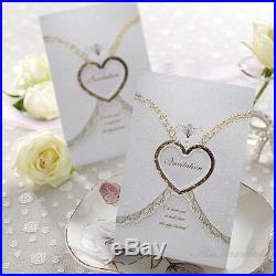 Personalized White Wedding Invitations set Gold Heart & Pearl Paper Cards Neo057