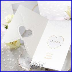 Personalized White Wedding Invitations set Gold Heart & Pearl Paper Cards Neo057