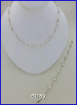 Peter Brams 14K Gold 5mm Pearl Station Necklace & Bracelet Set 7.2g 17 & 7.5