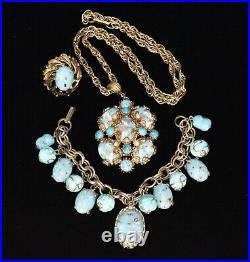 Phenomenal HOBE Swirled TURQUOISE PEARL Pendant Necklace Bracelet and Ring SET