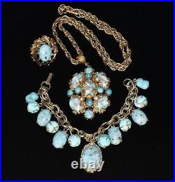 Phenomenal HOBE Swirled TURQUOISE PEARL Pendant Necklace Bracelet and Ring SET