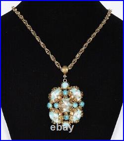 Phenomenal HOBE Swirled TURQUOISE PEARL Pendant Necklace Bracelet and Ring SET