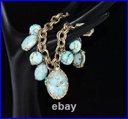 Phenomenal HOBE Swirled TURQUOISE PEARL Pendant Necklace Bracelet and Ring SET