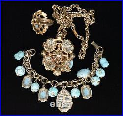 Phenomenal HOBE Swirled TURQUOISE PEARL Pendant Necklace Bracelet and Ring SET