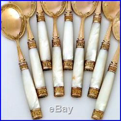 Piault French Sterling Silver, 18k Gold & Mother-of-pearl Ice Cream Spoons Set