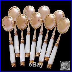 Piault French Sterling Silver, 18k Gold & Mother-of-pearl Ice Cream Spoons Set