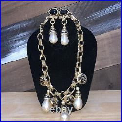 Pierre Balmain Paris Bulky Faux Pearls Statement Necklace With Matching Earrings