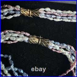 Pink, Blue, White Rice Pearl 18k Gold Over Silver Clasp Bracelet Necklace Set