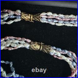 Pink, Blue, White Rice Pearl 18k Gold Over Silver Clasp Bracelet Necklace Set