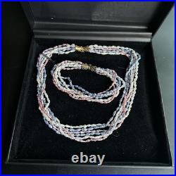 Pink, Blue, White Rice Pearl 18k Gold Over Silver Clasp Bracelet Necklace Set